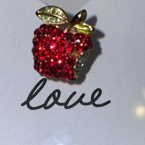 TEACHER APPLE 🍎 BLING W GREEN CLEAR RED RHINESTONE TAKE A BITE OUT OF EDUCATION